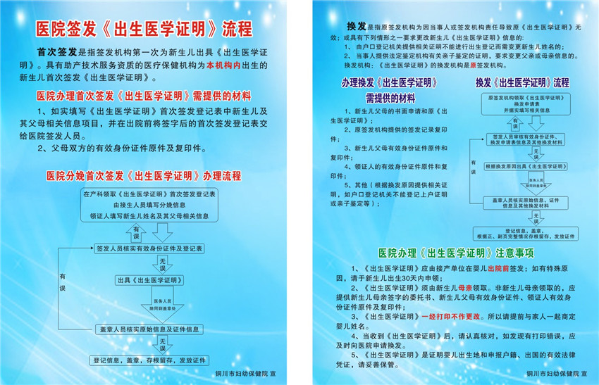 銅川市婦幼保健院《出生醫學證明》醫院簽發流程宣傳